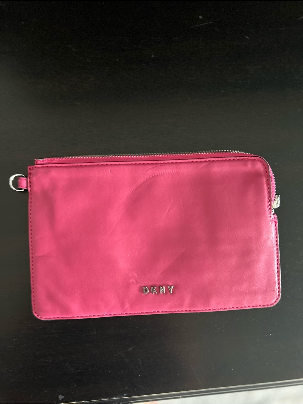 DKNY Magenta Leather Zip Wristlet Clutch